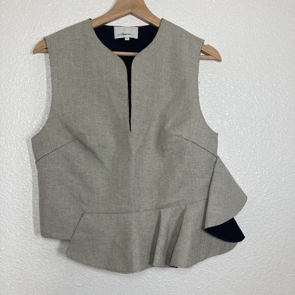 3.1 Phillip Lim Top Womens 4 Gray Peplum Sleeveless Modern Blouse Asymmetrical - Picture 2 of 16